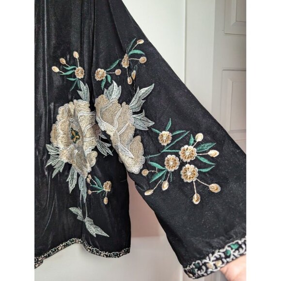 Velvet Embroidered Kimono Cardigan XL Whimsigoth Witchy Boho Lagenlook Artsy - Picture 7 of 10
